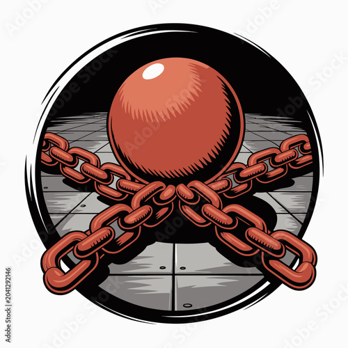 Vászonkép Red ball chained with metal links.