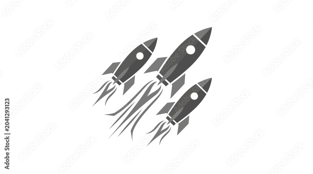 Obraz premium Triple Rocket Launch Icon Vector – Startup Growth, Business Success and Innovation Symbol