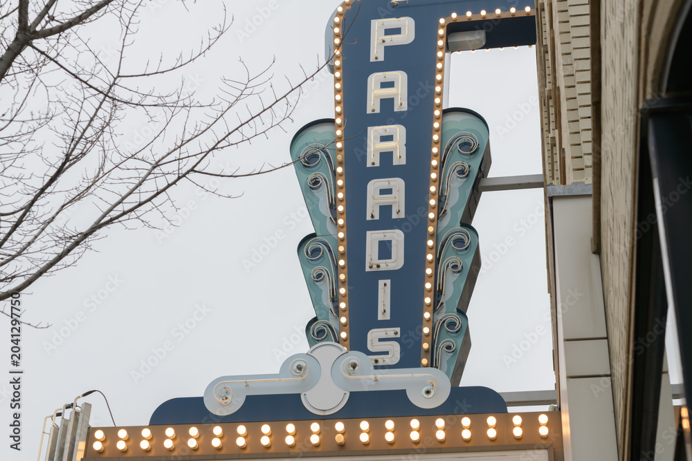 Naklejka premium Paradise Theatre (1937; 1006 Bloor St W), Art Deco neighborhood cinema designed by Benjamin Brown, operated as an adult film house named 