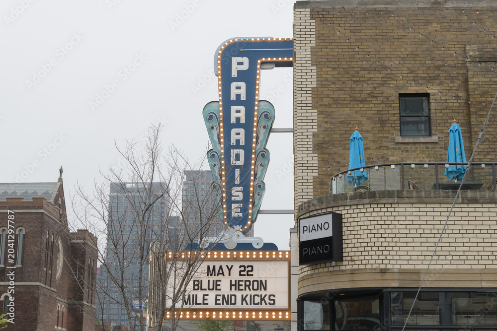 Naklejka premium Paradise Theatre (1937; 1006 Bloor St W), Art Deco neighborhood cinema designed by Benjamin Brown, operated as an adult film house named 