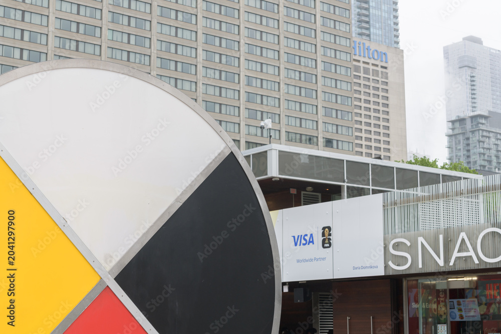 Naklejka premium detail of four-color Medicine Wheel (installed June 2018) at Nathan Phillips Square, 100 Queen St W, Toronto