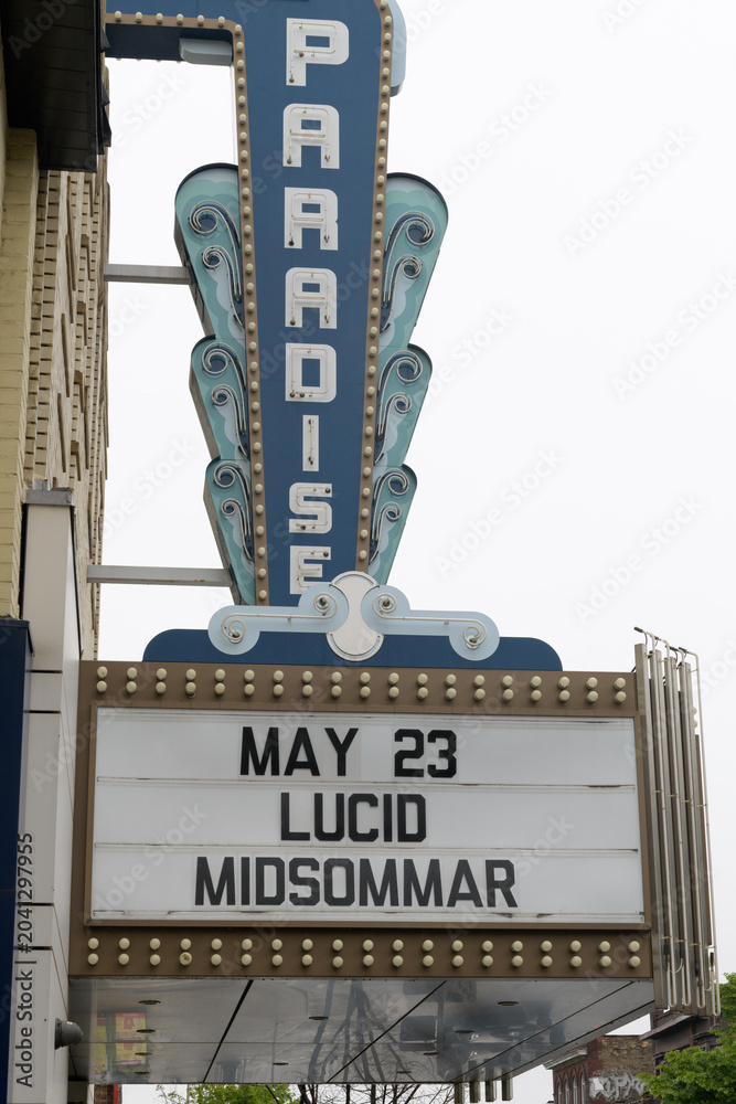 Naklejka premium Paradise Theatre (1937; 1006 Bloor St W), Art Deco neighborhood cinema designed by Benjamin Brown, operated as an adult film house named 