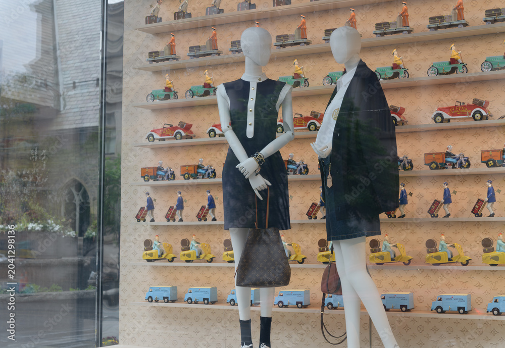 Naklejka premium display window at Louis Vuitton (May 2026) a luxury brand shop, located at 150 Bloor St W, inside 89 Avenue Yorkville, Toronto