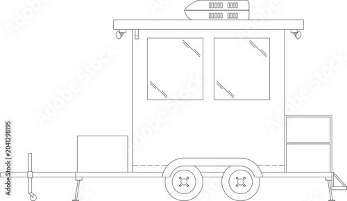 Schilderij op canvas Minimalist food truck trailer sketch and mobile kiosk profile view