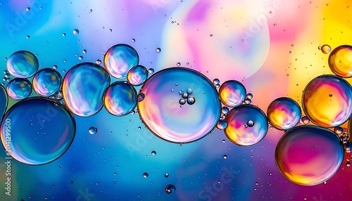 Vibrant colorful bubbles floating freely.