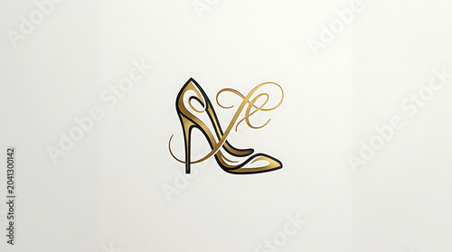 Elegant gold high heel stiletto shoe with decorative swirls