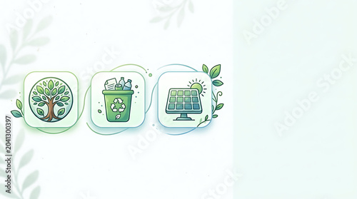 Sustainable environment icons for green energy and recycling