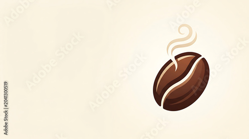 Minimalist coffee bean icon with steam on cream background
