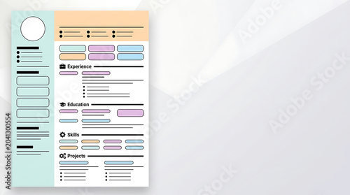 Modern resume template with colorful pastel layout sections