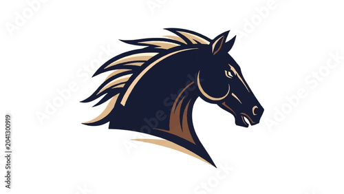 Foto Black Horse Head Illustration with Flowing Mane.