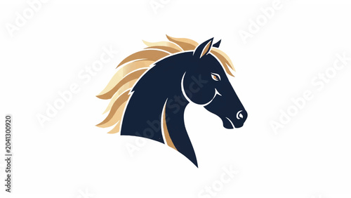 Konstfotografi Black Horse Head Illustration with Flowing Mane 1.