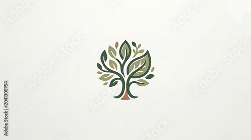 Organic tree logo design with green leaves in circular shape