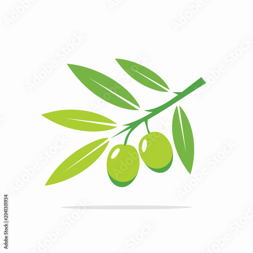 Stylized Olive Branch with Two Green Olives