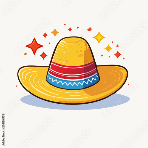 Yellow Sombrero with Red and Blue Stripes