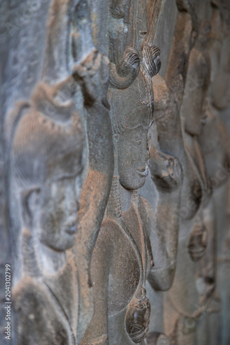 Canvastavla Detailed stone carvings of figures adorn the walls of Angkor Wat temple complex in Siem Reap, Cambodia