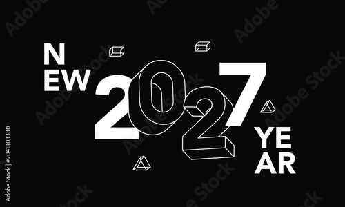 Modern Abstract Happy New Year 2027 Typography with Geometric Shapes