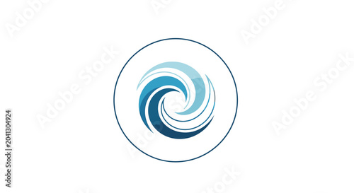 Abstract blue and teal swirl logo design in a circular frame.