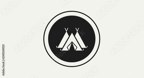 Minimalist Teepee Tent Logo Design in Black and White Circle.