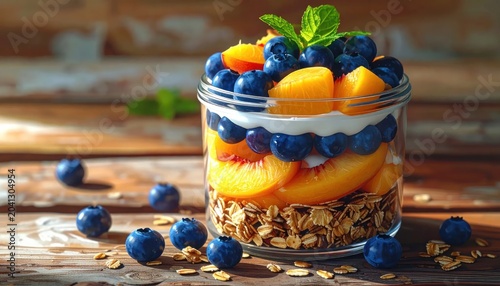 Fresh Fruit and Oatmeal Parfait Dessert.