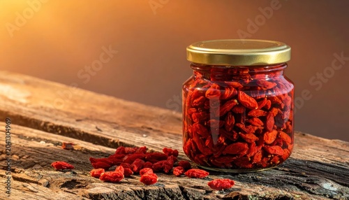 Glass jar of dried red chili peppers.