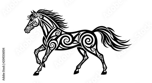 Canvastavla Black Horse with Celtic Style Patterns.