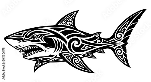 Schilderij op canvas Tribal shark tattoo design artwork.