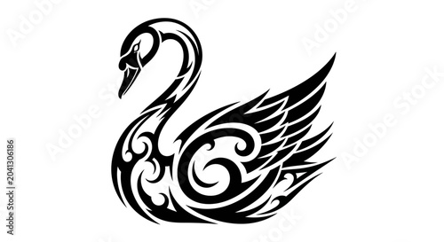 Photos Black swan with tribal style wings.