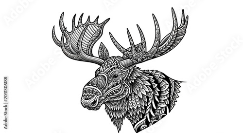 Картината върху платно Detailed Moose Head with Antlers Illustration.