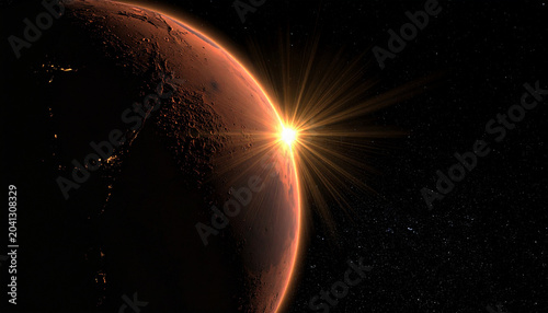 Cosmic Dawn: A striking image captures the sun's radiant glow as it crests the horizon of a distant, alien planet, evoking a sense of wonder and the vastness of space.