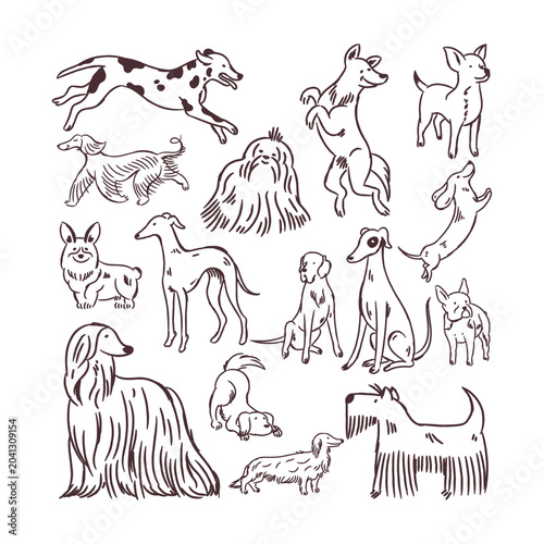 Hand drawn dogs seamless pattern composition background
