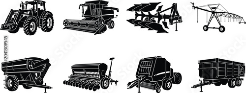 Foto Professional silhouettes of agricultural machinery including tractor combine har