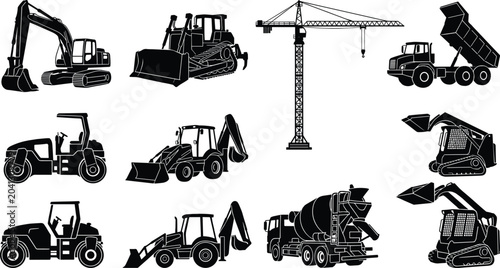 Photos Vector silhouettes of heavy construction equipment and machinery featuring excav