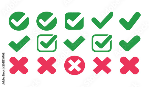 Photos Assortment of green checkmarks and red crosses with different styles and shapes