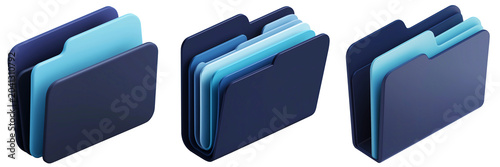 Three 3d Icon Portfolio Folders with Blue Dividers on White Background