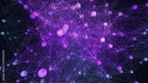Abstract 3D neural network of glowing glitch synaptic nodes firing and connecting in a seamless plexus loop. Perfect for AI and machine-learning concepts, data visualization, technology and VJ 