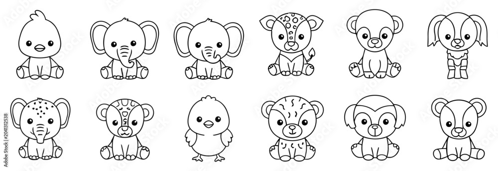 Obraz premium Cute cartoon animal illustrations for kids coloring book