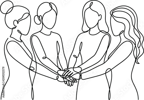 Εκτύπωση καμβά Continuous line art of a group of women joining hands together.