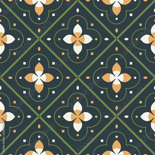 Elegant Moroccan Clover Tile Seamless Pattern Dark Vintage Geometric Wallpaper