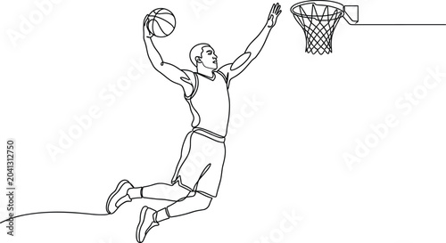 Fotografía Continuous single line drawing of a basketball player dunking a ball