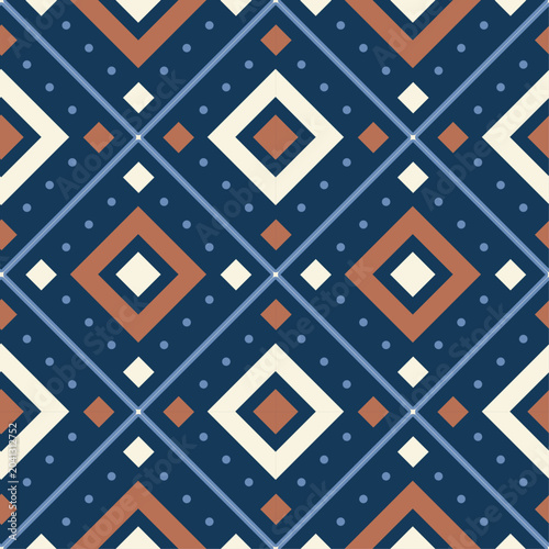 Navy Diamond Geometric Tile Seamless Pattern Retro Mosaic Wallpaper