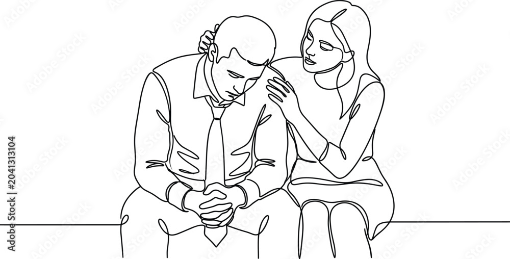 Ταπετσαρία One continuous line drawing of a woman comforting a sad man.