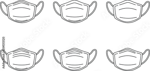 Foto Collection of six identical surgical face mask line drawings
