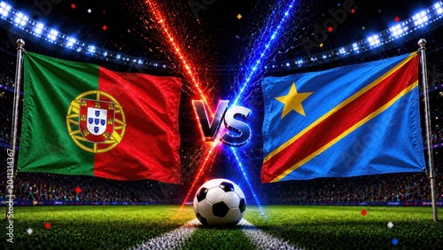 Exciting soccer match portugal vs democratic republic of congo stadium graphic design vibrant atmosphere dynamic perspective sport concept ,  2026