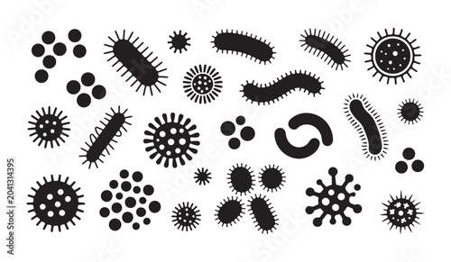 Obraz na płótnie Collection of various bacterial and viral microorganism shapes for scientific research