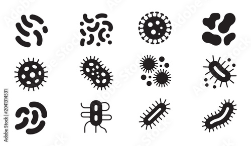 Schilderij op canvas Various black icons depicting different types of bacteria and viruses
