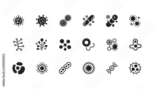 фотографія Vector icon collection of different virus strains bacteria cells and molecular structures