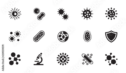 Schilderij op canvas Bacteriology research icon set with various microbe and virus cell black glyph silhouettes