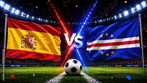 Spain vs cape verde thrilling football match stadium arena graphic display exciting atmosphere spectator view sportsmanship concept ,  2026
