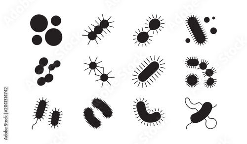 Konstfotografi Set of bacteria and virus cell icons illustrating microbiology and infectious diseases