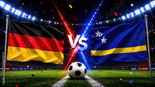 Germany vs curacao thrilling international soccer match stadium setting dynamic sports action high energy atmosphere fan engagement ,  2026